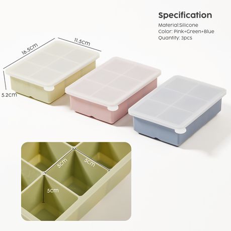 Silicone Square Ice Cube Tray Molds - 3-Pack