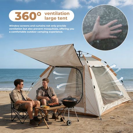 Chenshia 4 Person Camping Tent 210D Oxford Fabric Anti-Mosquito Pop-Up Tent