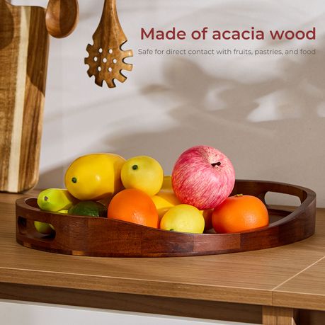 Oval Acacia Wood Serving Tray with Handles