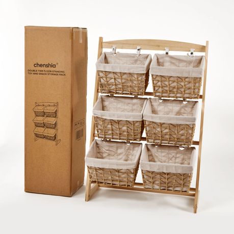 Double-Tier Floor-Standing Toy and Snack Storage Rack