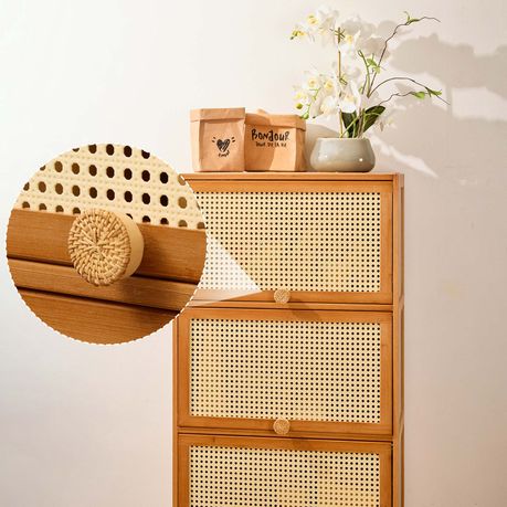 Wooden Rattan Drawer Knobs - Set of 8