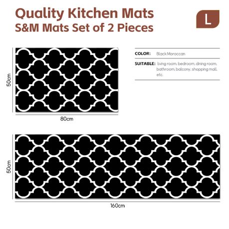 Black Non-Slip Absorbent Floor Mat Set - 50x80cm & 50x160cm Runner