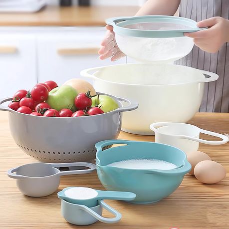 Chenshia 8Pc Colander & Sifter Baking Prep Nesting Bowls & Measuring Cups Set