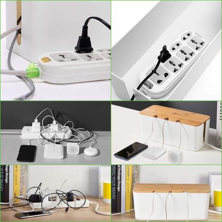 Airtight Cable Storage Box Set of 2 with Bamboo Lids | White