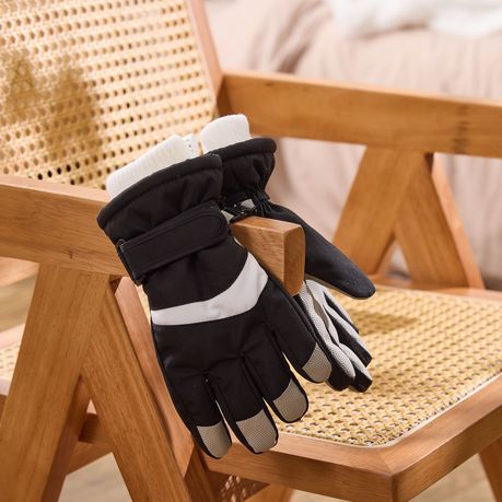 Kids Winter Gloves Waterproof Thermal Snow Ski Mittens - Black