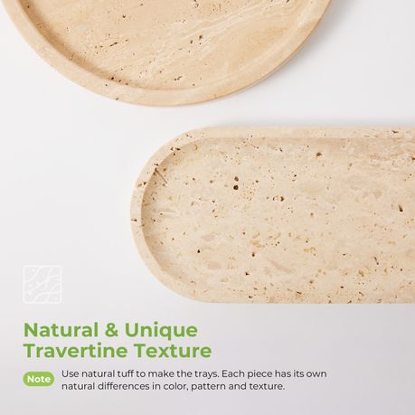 Travertine Tray Vanity Organizers - Round and Ellipse