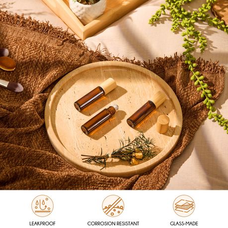 10ml Bamboo Travel Bottles Refillable Glass Roller Set