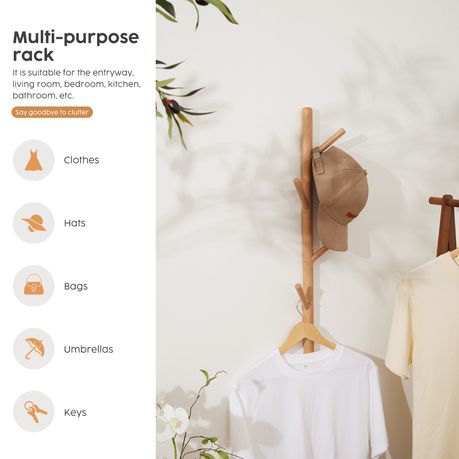 Wall Mounted Coat Rack Solid Wood 4 Hook Entryway Clothes Hanger