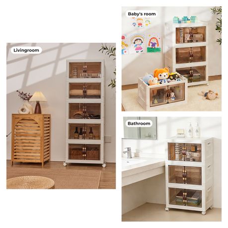 Chenshia 5-Tier Collapsible Storage Organizer Magnetic Doors Rolling Closet