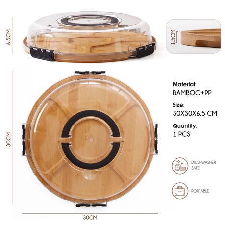 Chenshia Round Bamboo Charcuterie Board Set Serving Platter with Covered Lid