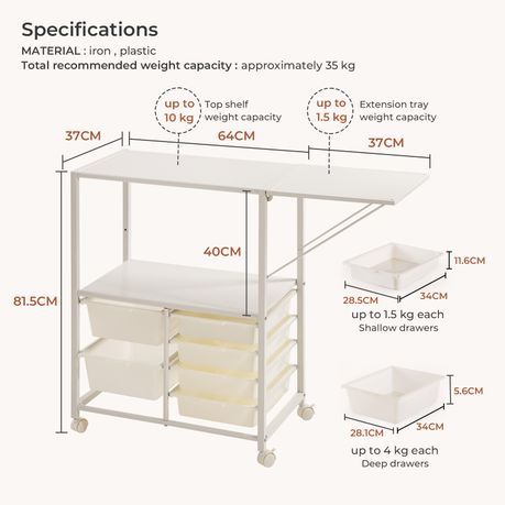 Extendable Kitchen Storage Cart with 6 Drawers
