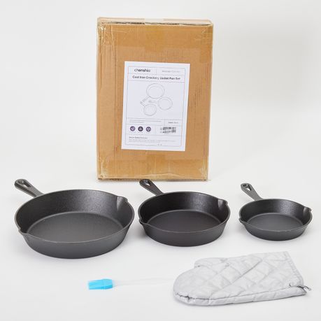 Cast Iron Skillet Pan Set 3-Piece Pre Seasoned Frying Grill Cookware