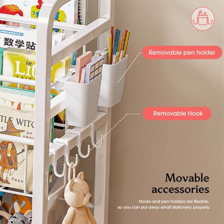 Kids Bookshelf Mobile Toy Storage Organiser Trolley Bookcase
