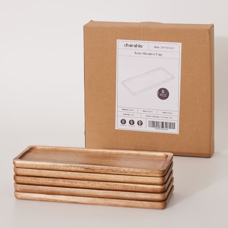 5-Piece Acacia Wood Serving Tray Tabletop Decorative Organiser Tray - Rectangle