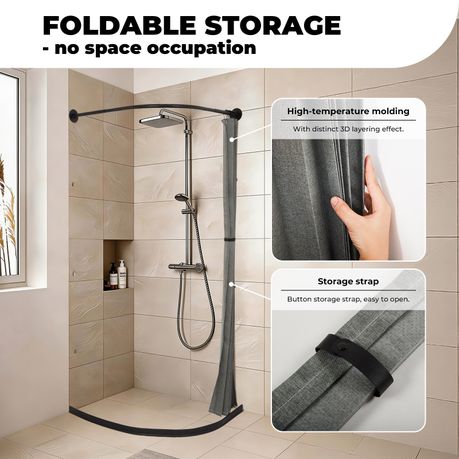 Chenshia Magnetic Folding Shower Curtain Kit No-drill & Waterproof Curtain