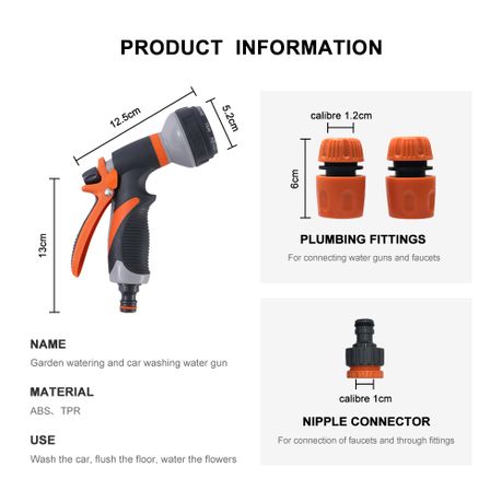 Garden Hose Nozzle High Pressure Water Spray Gun Attachment Set