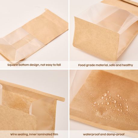 Kraft Paper Bags with Window - 50-Pack