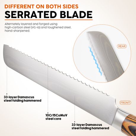 Damascus Steel Serrated Bread Knife | 32cm | VG-10 Steel