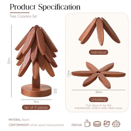 Beech Wood Trivets - 4 Pack
