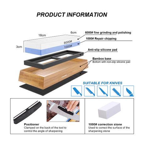 Dual Grit 1000/6000 Knife Sharpening Stone, NonSlip Base for All Knives
