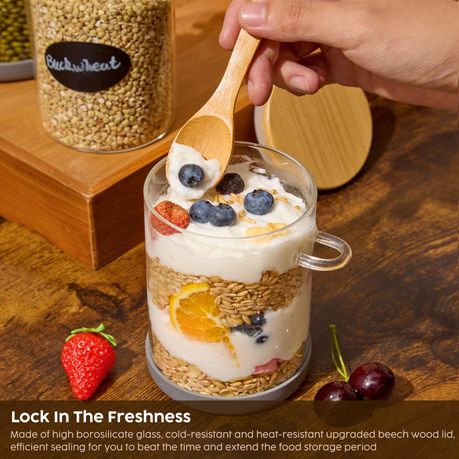 450ml Airtight Glass Jars with Bamboo Lids - 4 Pack