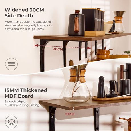 80cm Floating Wall Shelf with Metal Brackets - Brown