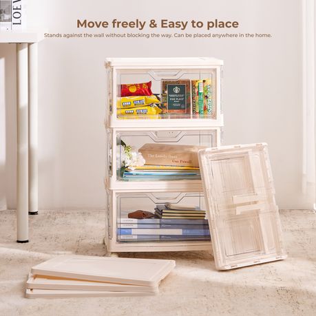 Chenshia 4-Tier Foldable Stackable Storage Box with Wheels & Magnetic Door