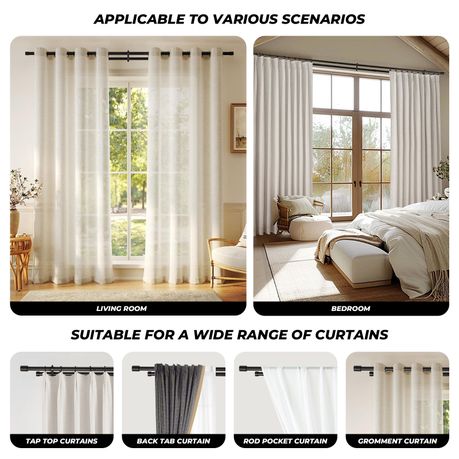 Adjustable Heavy-Duty Steel Double Curtain Rod Set with 40 Rings | 122–213 cm