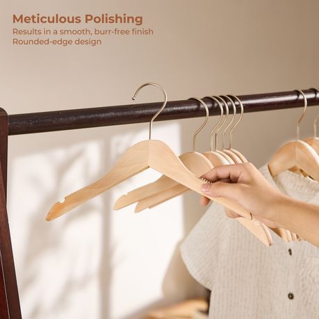 10Pc Wooden Kids Clothes Hangers with Anti-Slip Shoulder Grooves