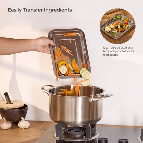 Bamboo Cutting Board with 2 Pull-Out Stainless Steel Trays