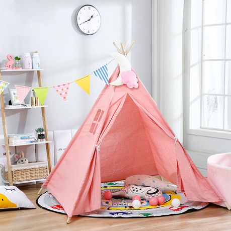 Kids Teepee Tent Cotton Canvas Indoor Playroom Playhouse Nook - Pink