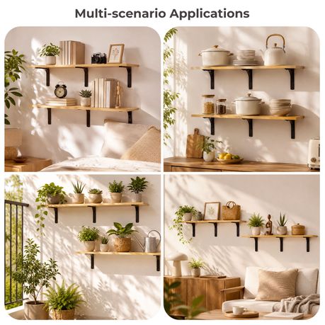 Wall Mounted Floating Shelf with Metal Brackets - 2Pc Beige