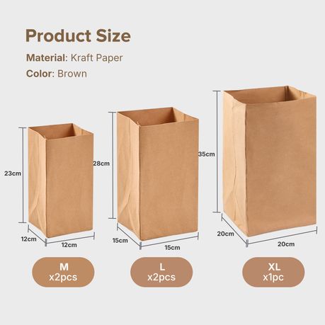 5Pc Washable Kraft Paper Storage Bags