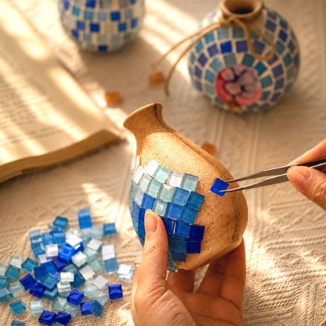 356Pc Square Crystal Glass Mosaic Tiles Assorted Blue Craft Decor