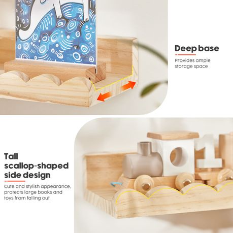 Wooden Wall-Mounted Floating Bookshelf - 4-Pack