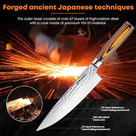 33cm VG10 Damascus Steel Chef Knife - Hammered Pattern