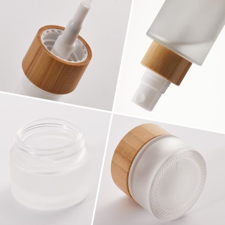 Bamboo Glass Cosmetic Containers Travel Skincare Toiletry Bottle Kit