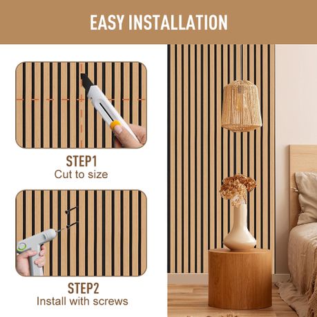 2-Piece Teak Wood Veneer Slat Wall Panel Set