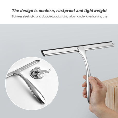Shower Squeegee Stainless Steel Glass Cleaner Wiper