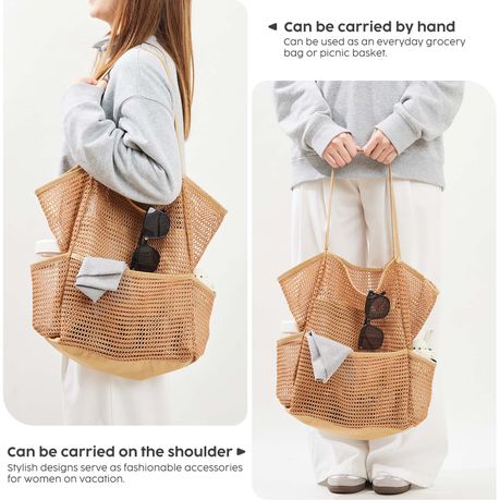 Mesh Beach Tote Bag - Brown
