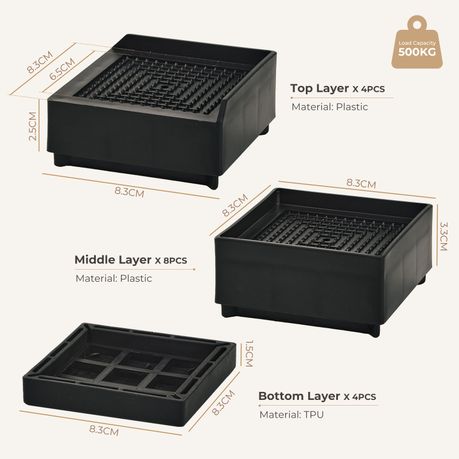 4pc Heavy Duty Furniture Risers