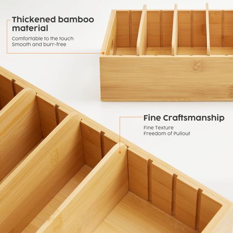 Bamboo Adjustable Cutlery Tray 5-Divider Drawer Storage Organizer