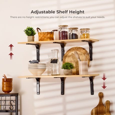 80cm Floating Wall Shelf with Metal Brackets - Beige