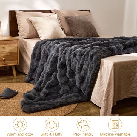Faux Rabbit Fur Blanket 2m Heavy Thick Plush Bedroom Lounge Decor