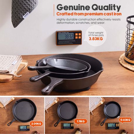 Cast Iron Skillet Pan Set 3-Piece Pre Seasoned Frying Grill Cookware