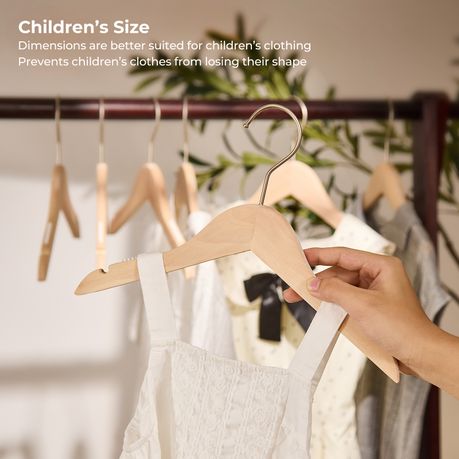 10Pc Wooden Kids Clothes Hangers with Anti-Slip Shoulder Grooves