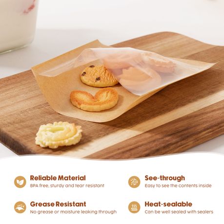 Kraft Paper Food Bags with Window - 100 Pack