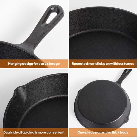 Cast Iron Skillet Pan Set 3-Piece Pre Seasoned Frying Grill Cookware