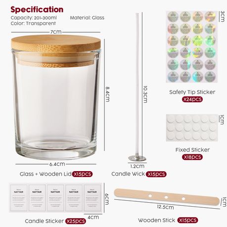 Glass Candle Jars - 15 Piece Set