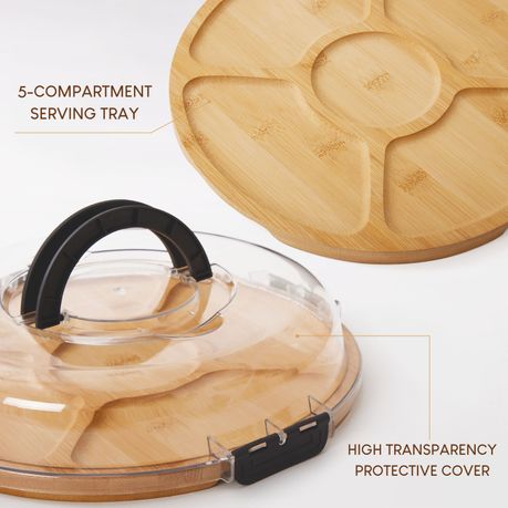 Chenshia Round Bamboo Charcuterie Board Set Serving Platter with Covered Lid